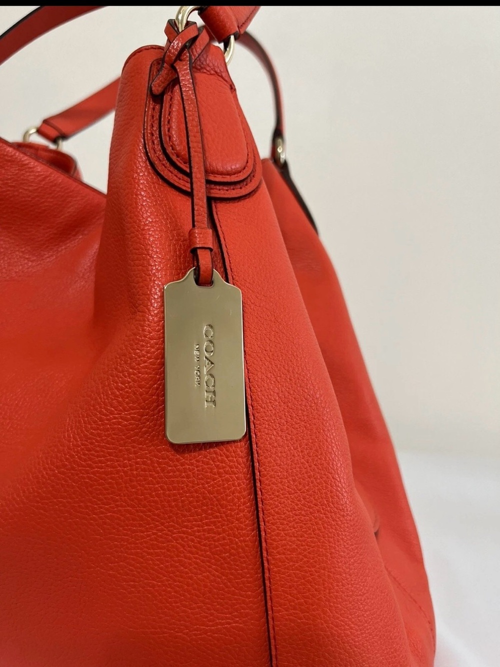 Coach Bright Orange Pebble Leather Shoulder Bag - Picture 11 of 16